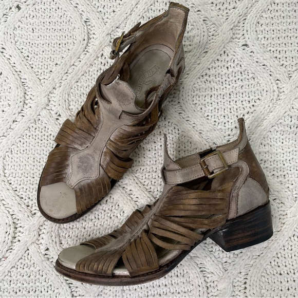 Freebird by Steven Shoes - Freebird by Steven Arrow Stone Brown Leather Strappy‎ Open Toe Heeled Sandals